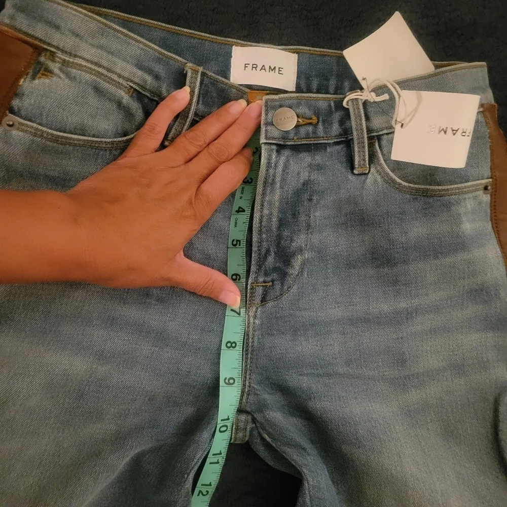 FRAME // ltd ed le high straight cropped paneled leather tuxedo stripe denim